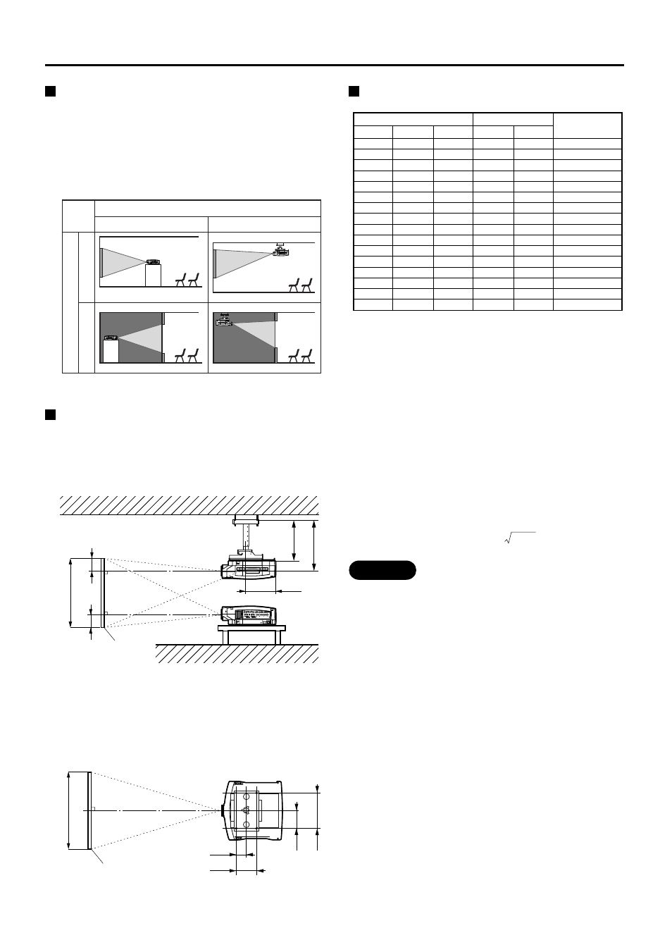 Setting-up, Projection distances installation geometry, Projection schemes | Luce PT-L6510E User Manual | Page 18 / 50
