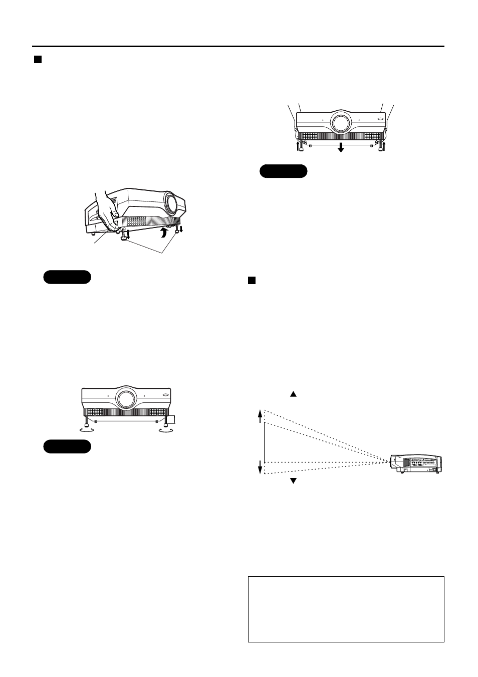 Starting to use, Caution, Leveling the projector | Adjusting the vertical position of the picture | Luce PT-L6510E User Manual | Page 24 / 50