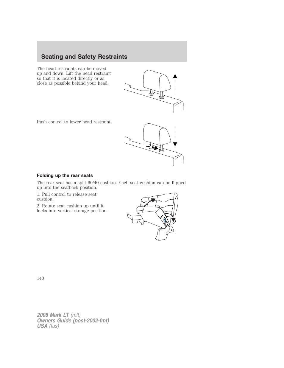 Folding up the rear seats, Seating and safety restraints | Lincoln 2008 Mark LT User Manual | Page 140 / 328