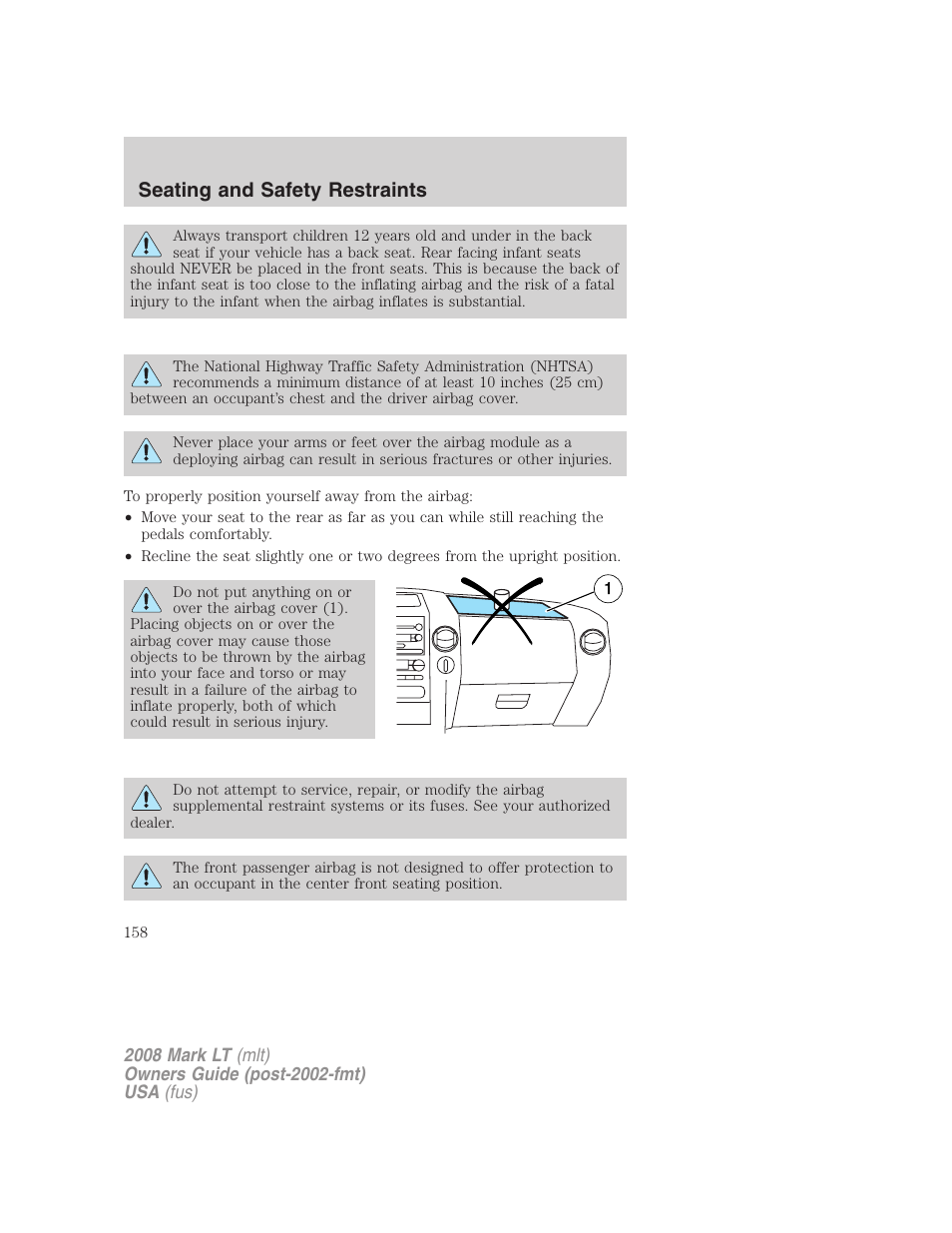 Seating and safety restraints | Lincoln 2008 Mark LT User Manual | Page 158 / 328