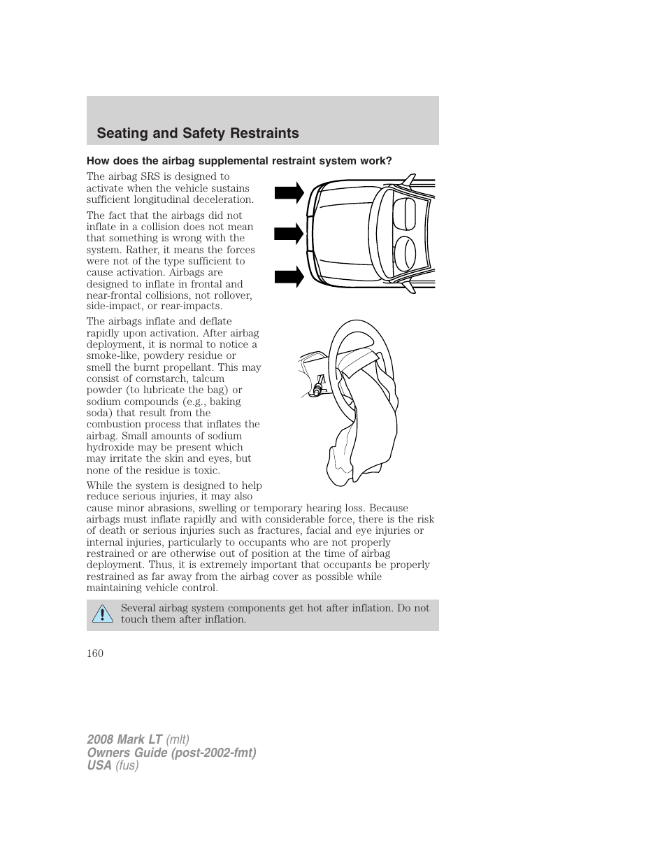 Seating and safety restraints | Lincoln 2008 Mark LT User Manual | Page 160 / 328