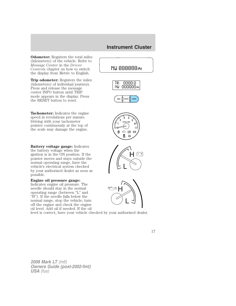 Instrument cluster | Lincoln 2008 Mark LT User Manual | Page 17 / 328