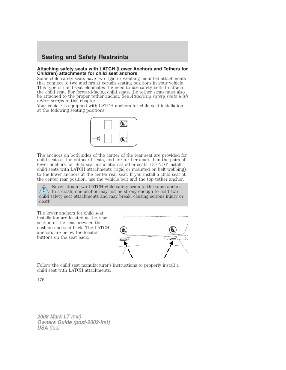 Seating and safety restraints | Lincoln 2008 Mark LT User Manual | Page 176 / 328