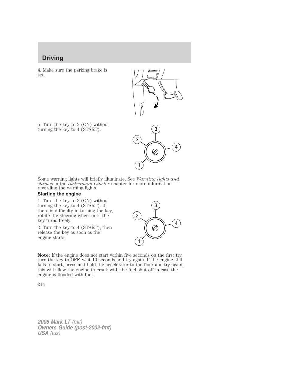 Starting the engine, Driving | Lincoln 2008 Mark LT User Manual | Page 214 / 328