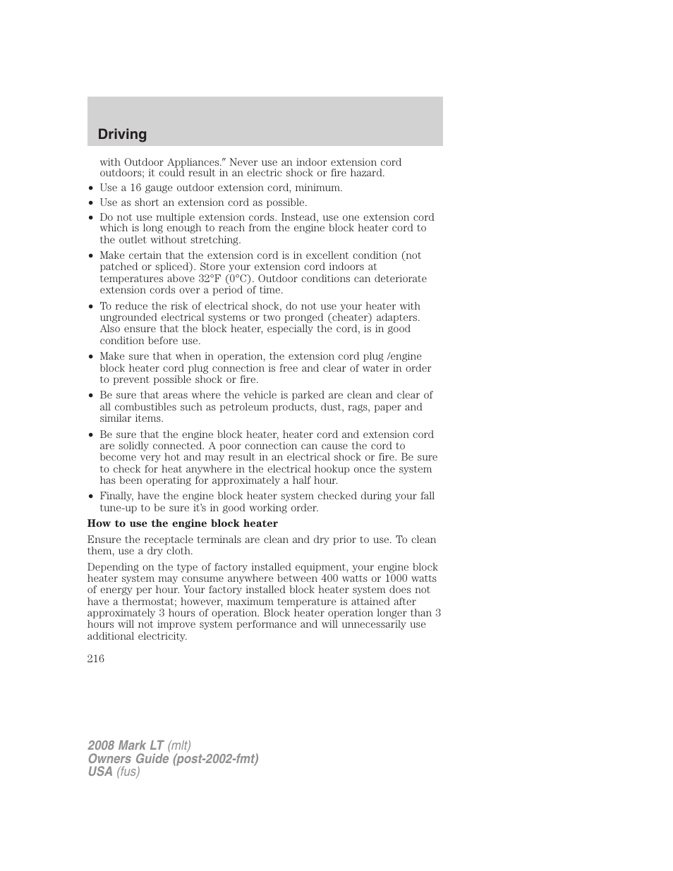 Driving | Lincoln 2008 Mark LT User Manual | Page 216 / 328