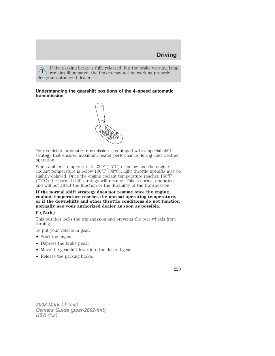 Driving | Lincoln 2008 Mark LT User Manual | Page 223 / 328