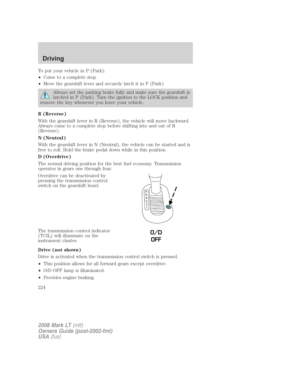 Driving | Lincoln 2008 Mark LT User Manual | Page 224 / 328