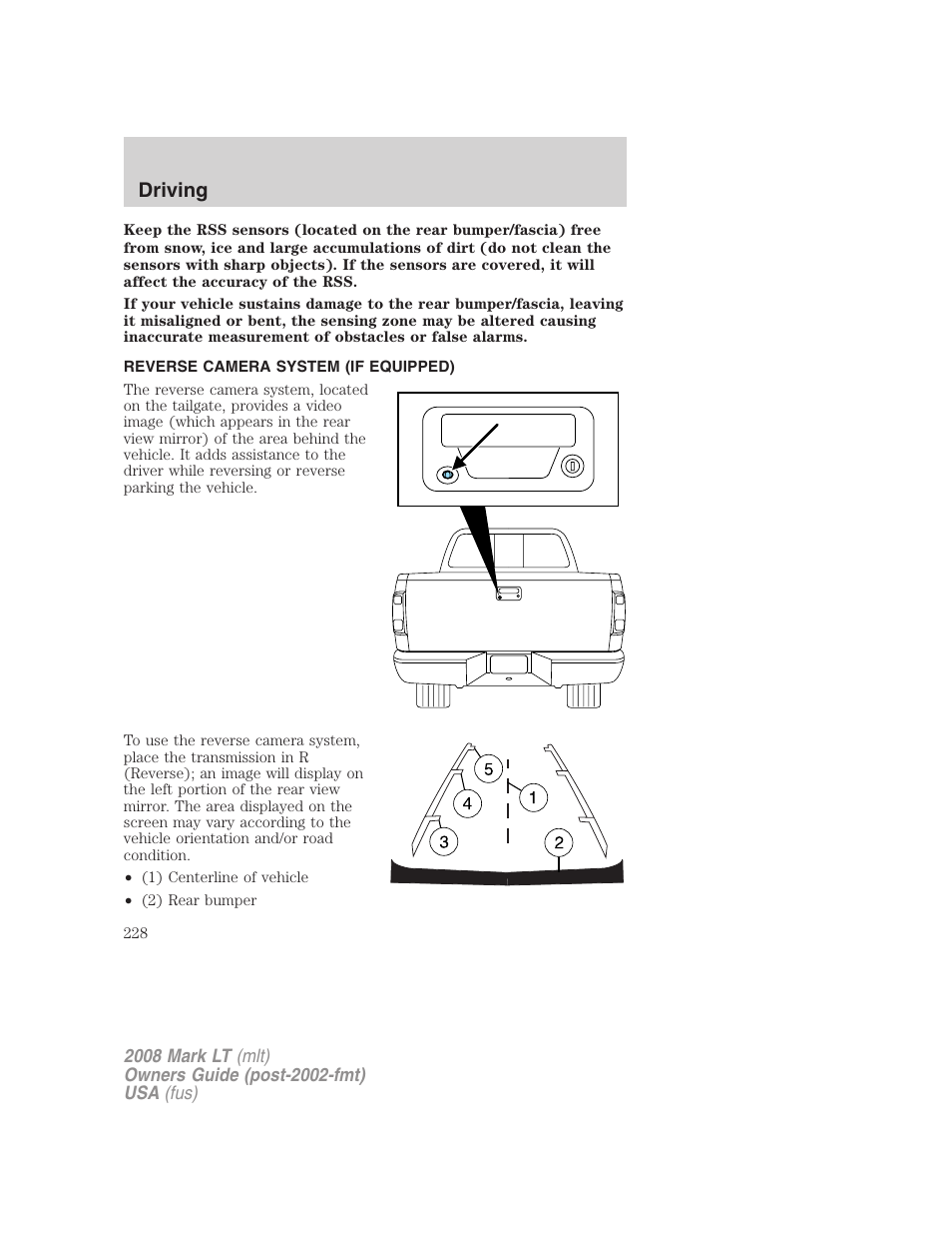 Reverse camera system (if equipped), Driving | Lincoln 2008 Mark LT User Manual | Page 228 / 328