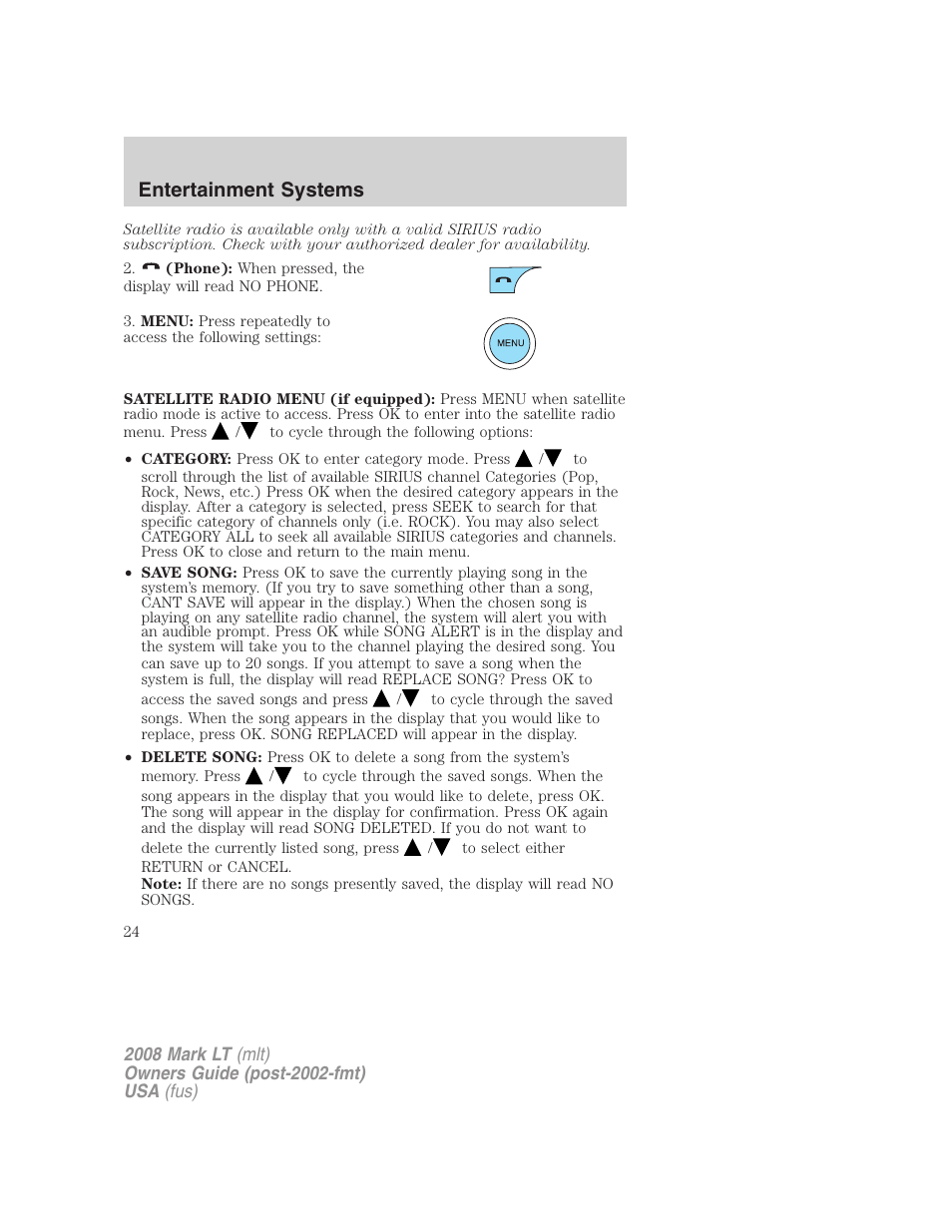 Entertainment systems | Lincoln 2008 Mark LT User Manual | Page 24 / 328