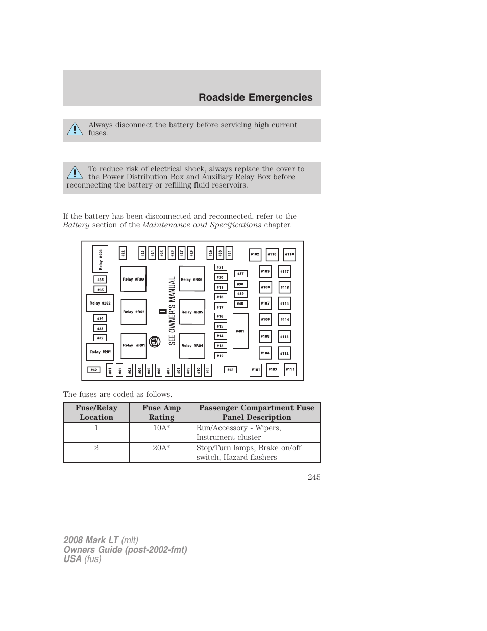 Roadside emergencies | Lincoln 2008 Mark LT User Manual | Page 245 / 328