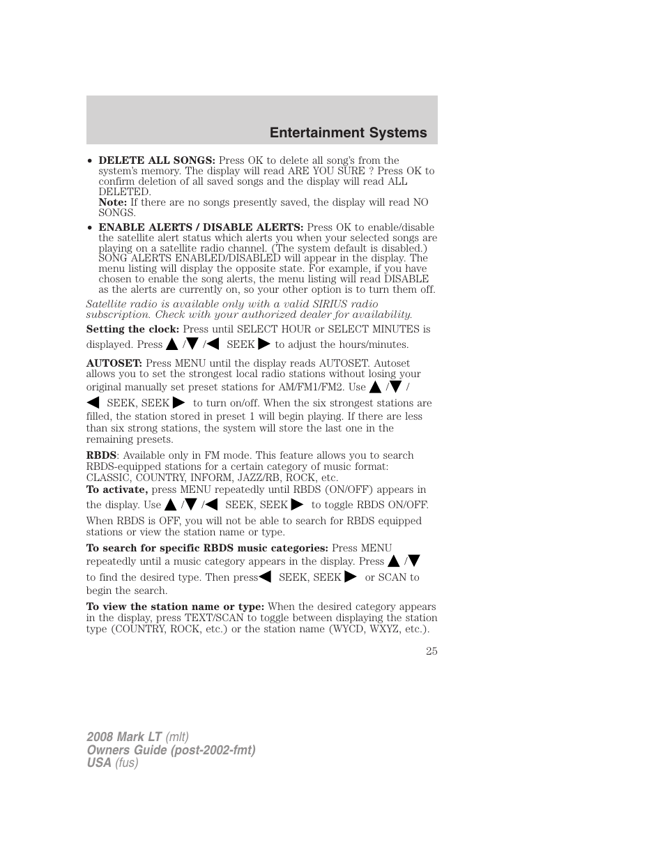 Entertainment systems | Lincoln 2008 Mark LT User Manual | Page 25 / 328