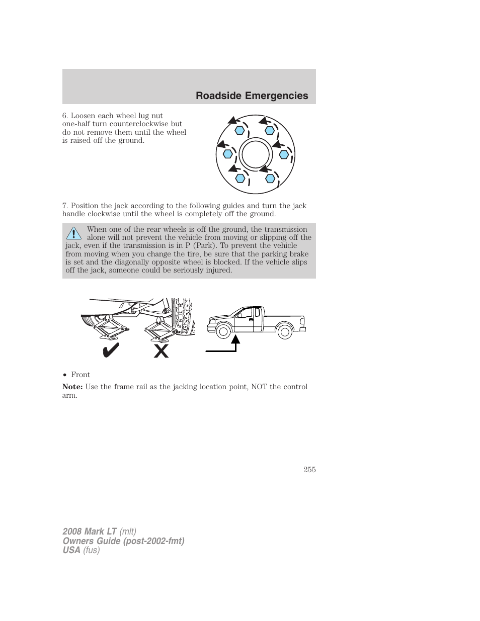 Roadside emergencies | Lincoln 2008 Mark LT User Manual | Page 255 / 328