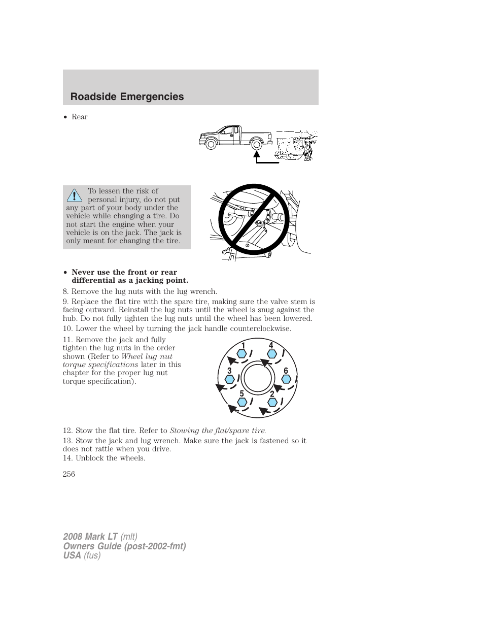 Roadside emergencies | Lincoln 2008 Mark LT User Manual | Page 256 / 328