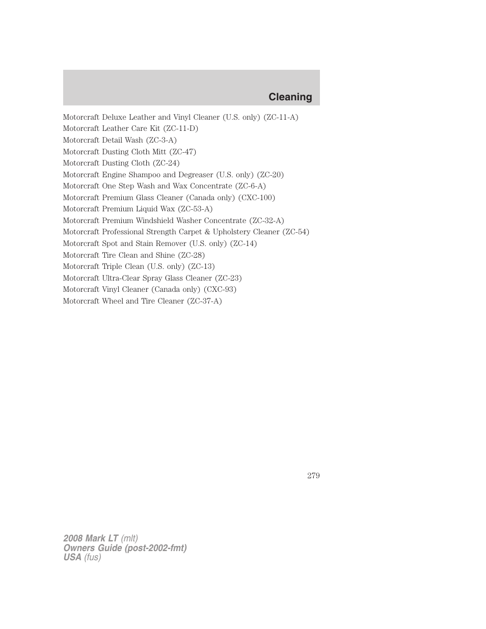 Cleaning | Lincoln 2008 Mark LT User Manual | Page 279 / 328