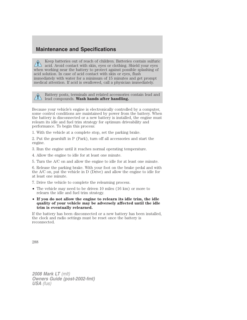 Maintenance and specifications | Lincoln 2008 Mark LT User Manual | Page 288 / 328