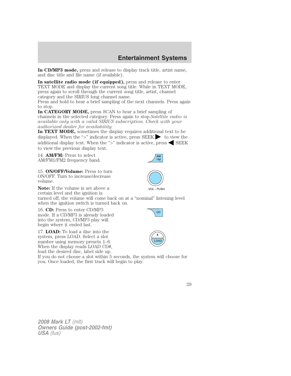 Entertainment systems | Lincoln 2008 Mark LT User Manual | Page 29 / 328