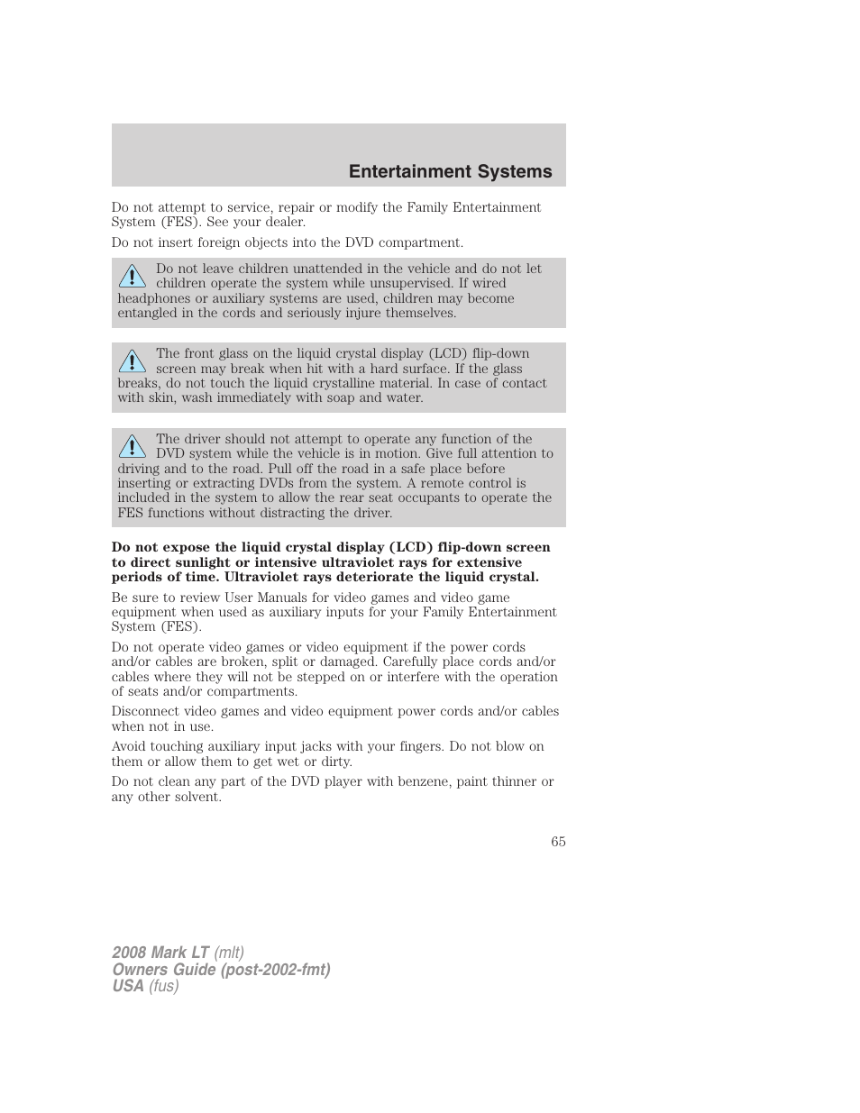 Entertainment systems | Lincoln 2008 Mark LT User Manual | Page 65 / 328