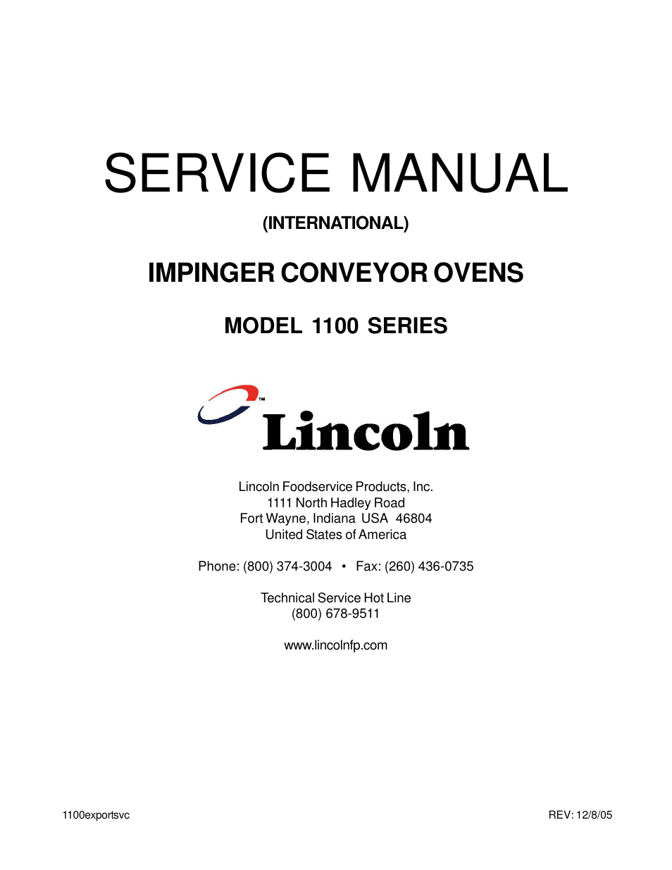 Lincoln Impinger Conveyor Ovens 1100 Series User Manual | 92 pages