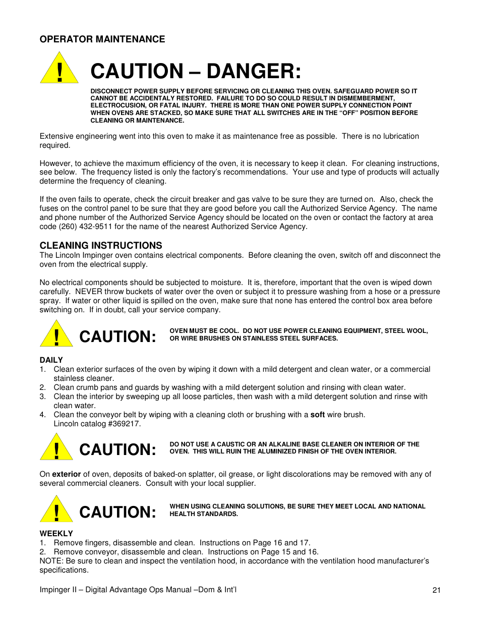 Caution – danger, Caution | Lincoln Series 1100 User Manual | Page 21 / 24