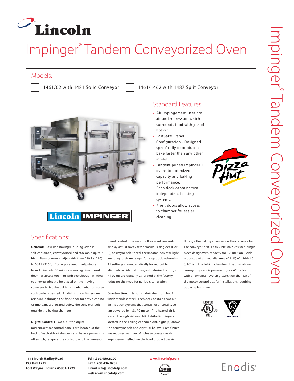 Lincoln Impinger Tandem Conveyorized Oven 1461/62 User Manual | 2 pages
