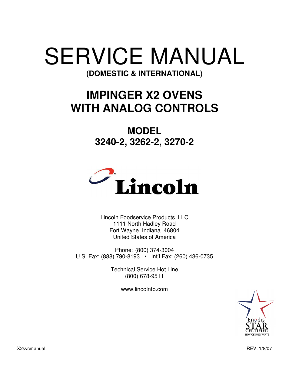 Lincoln Impinger X2 Ovens with Push Button Controls 3240-2 User Manual | 40 pages
