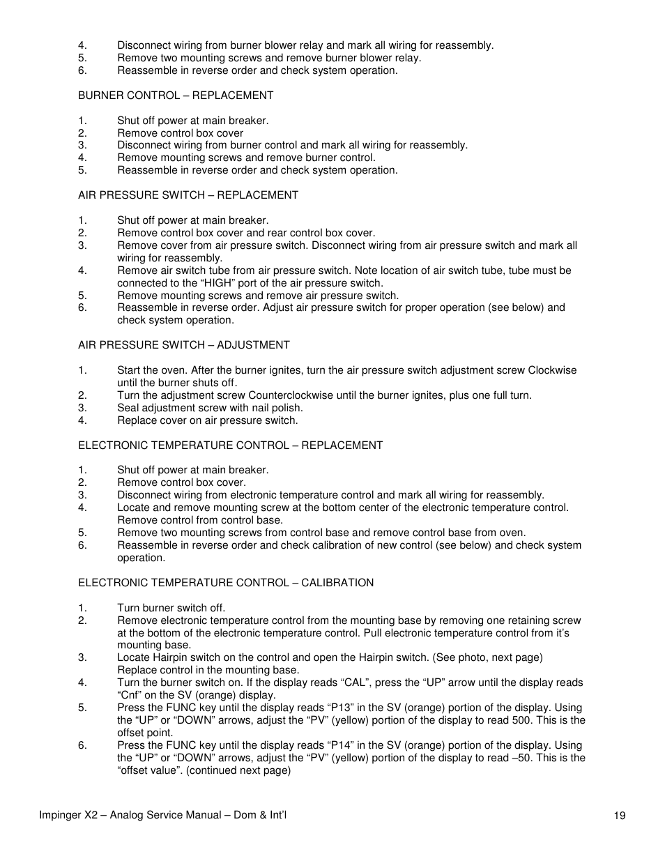 Lincoln Impinger X2 Ovens with Push Button Controls 3240-2 User Manual | Page 19 / 40