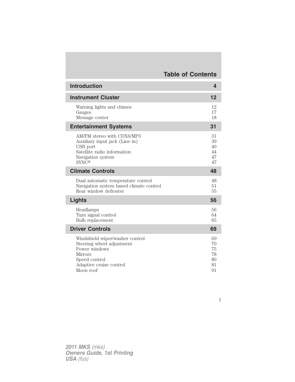 Lincoln 2011 MKS User Manual | 377 pages