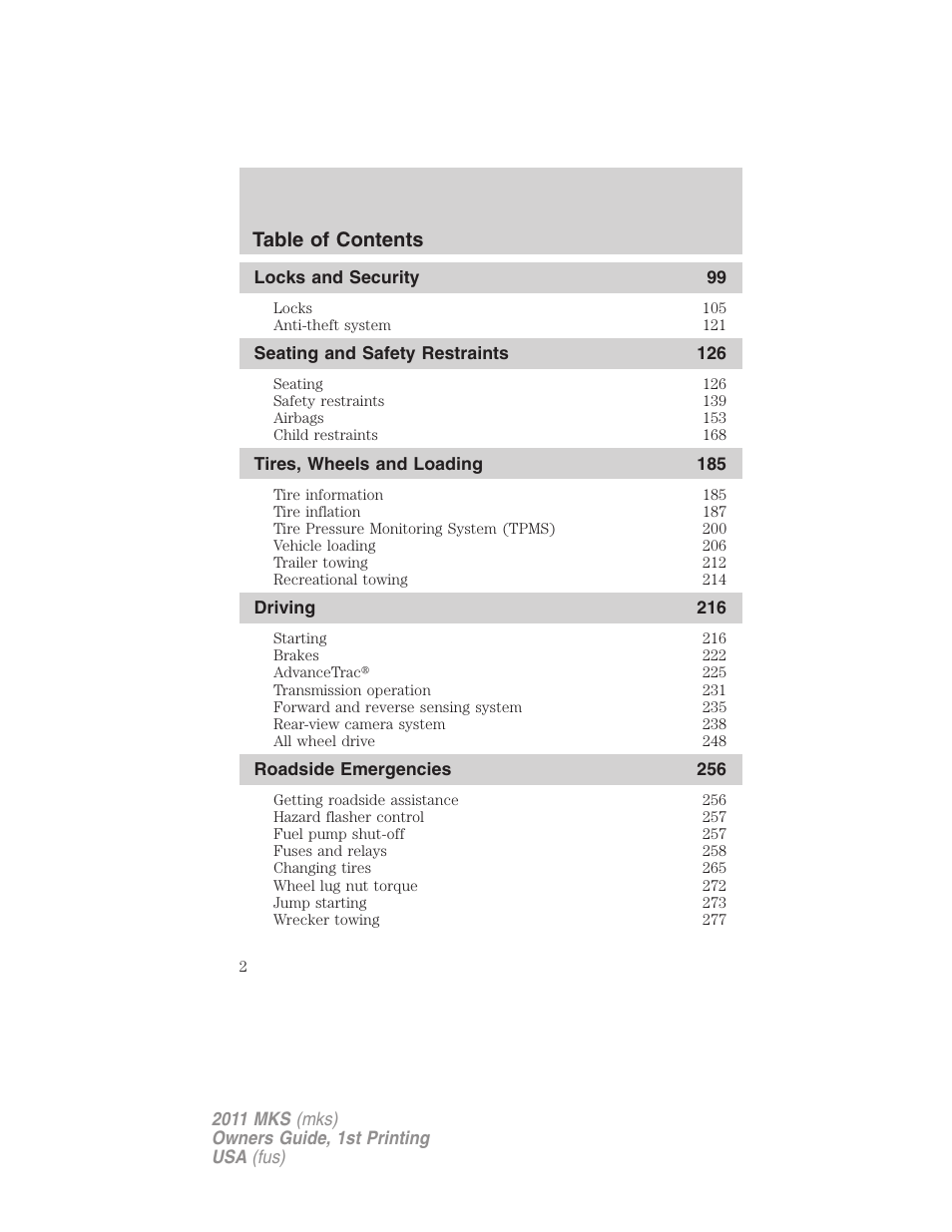 Lincoln 2011 MKS User Manual | Page 2 / 377