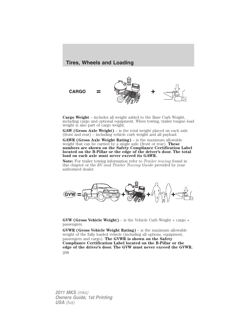 Tires, wheels and loading | Lincoln 2011 MKS User Manual | Page 208 / 377