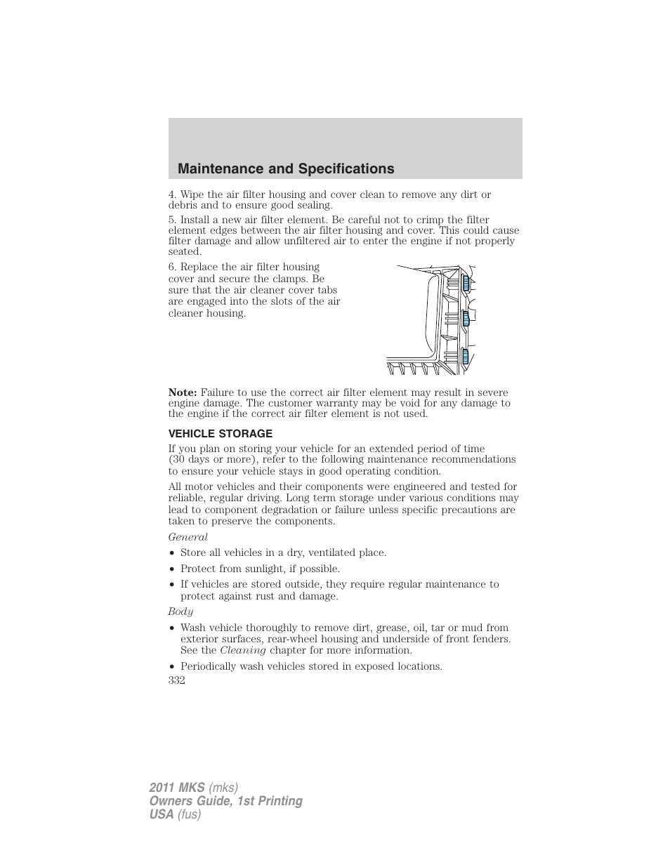 Vehicle storage, Maintenance and specifications | Lincoln 2011 MKS User Manual | Page 332 / 377