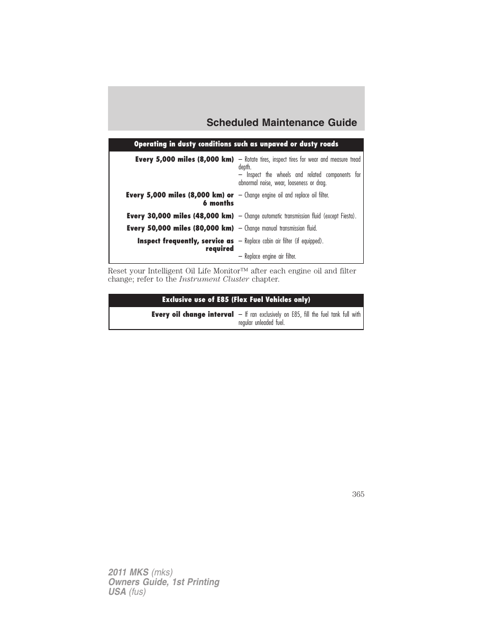 Scheduled maintenance guide | Lincoln 2011 MKS User Manual | Page 365 / 377