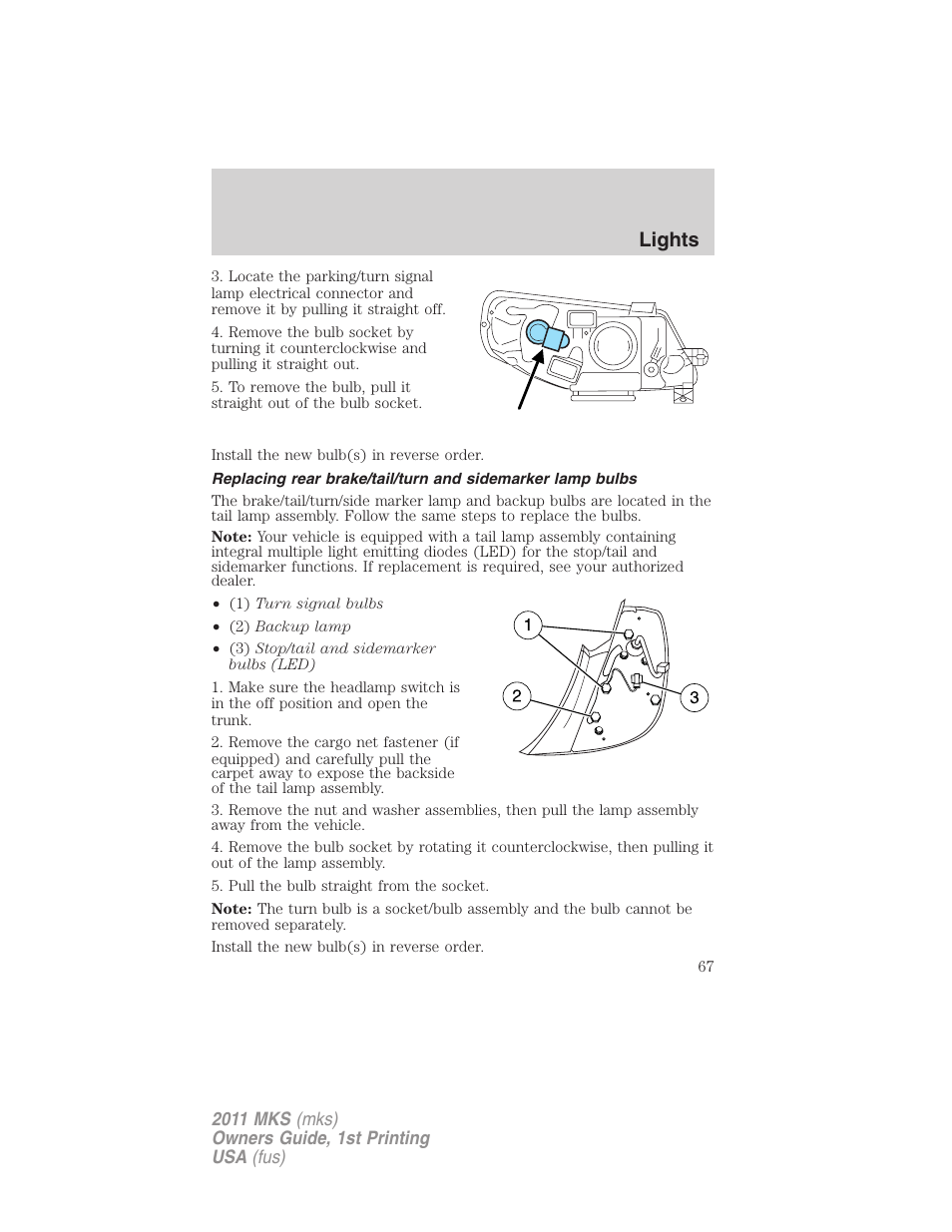 Lights | Lincoln 2011 MKS User Manual | Page 67 / 377
