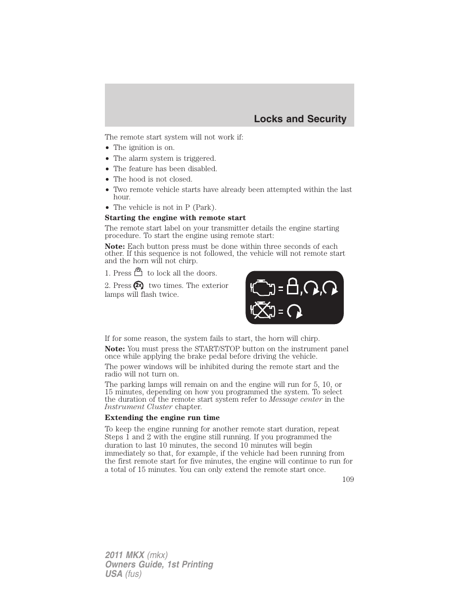 Locks and security | Lincoln 2011 MKX User Manual | Page 109 / 367