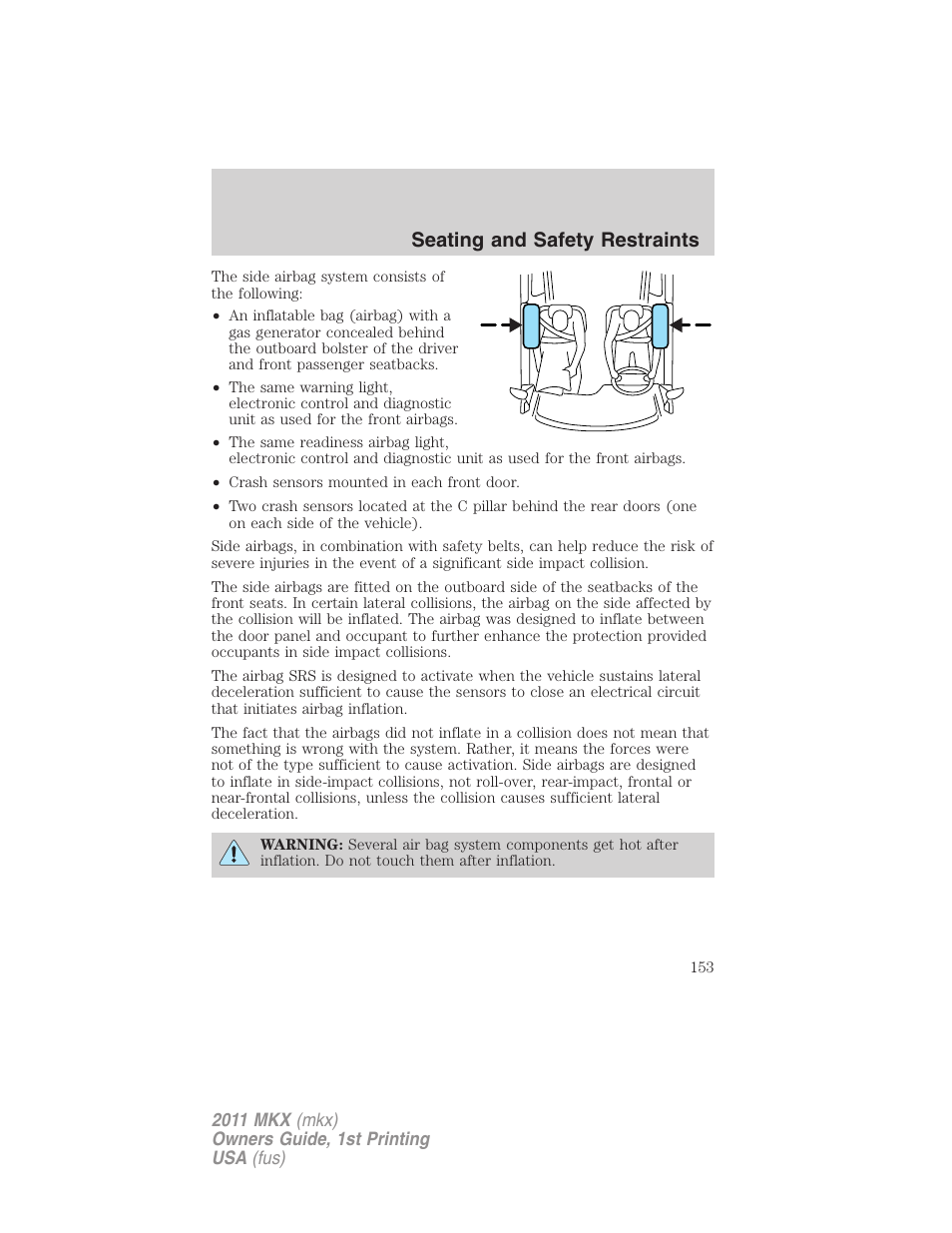 Seating and safety restraints | Lincoln 2011 MKX User Manual | Page 153 / 367