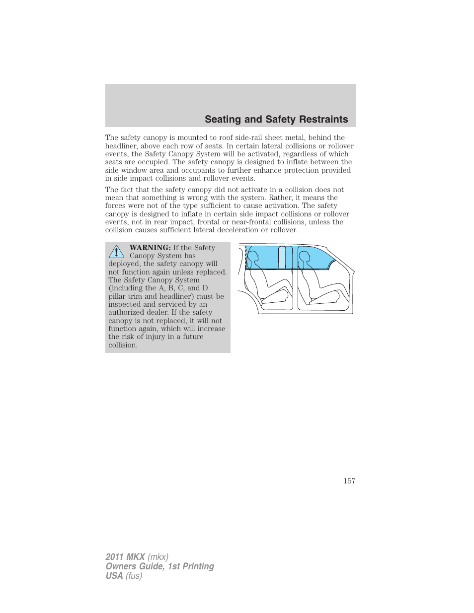 Seating and safety restraints | Lincoln 2011 MKX User Manual | Page 157 / 367