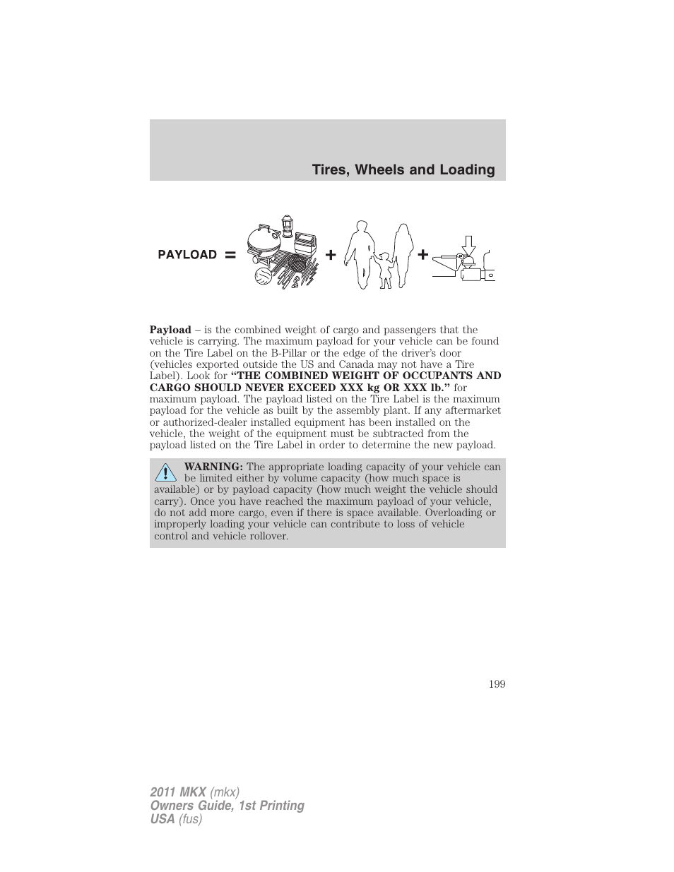 Tires, wheels and loading | Lincoln 2011 MKX User Manual | Page 199 / 367