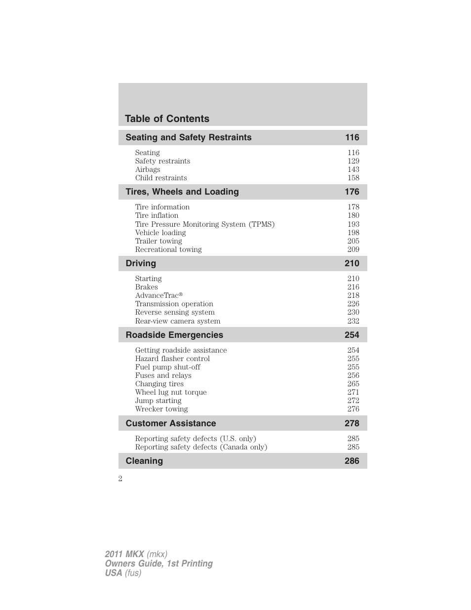 Lincoln 2011 MKX User Manual | Page 2 / 367