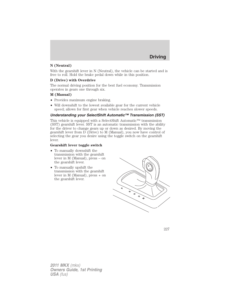 Driving | Lincoln 2011 MKX User Manual | Page 227 / 367