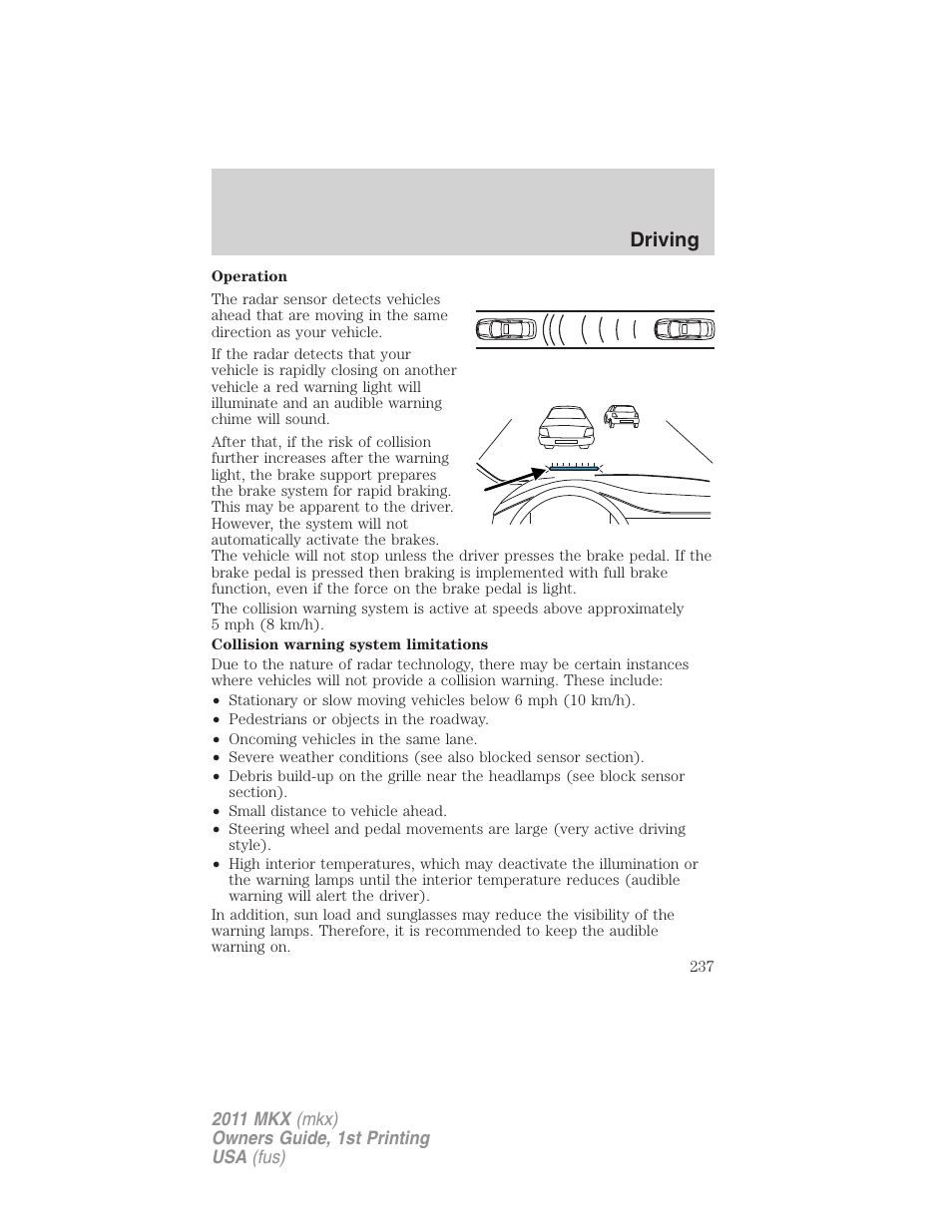 Driving | Lincoln 2011 MKX User Manual | Page 237 / 367