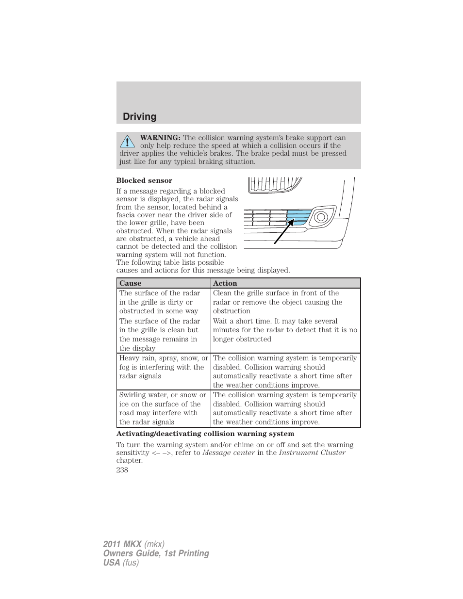 Driving | Lincoln 2011 MKX User Manual | Page 238 / 367