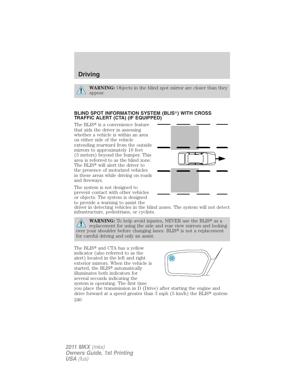 Driving | Lincoln 2011 MKX User Manual | Page 240 / 367