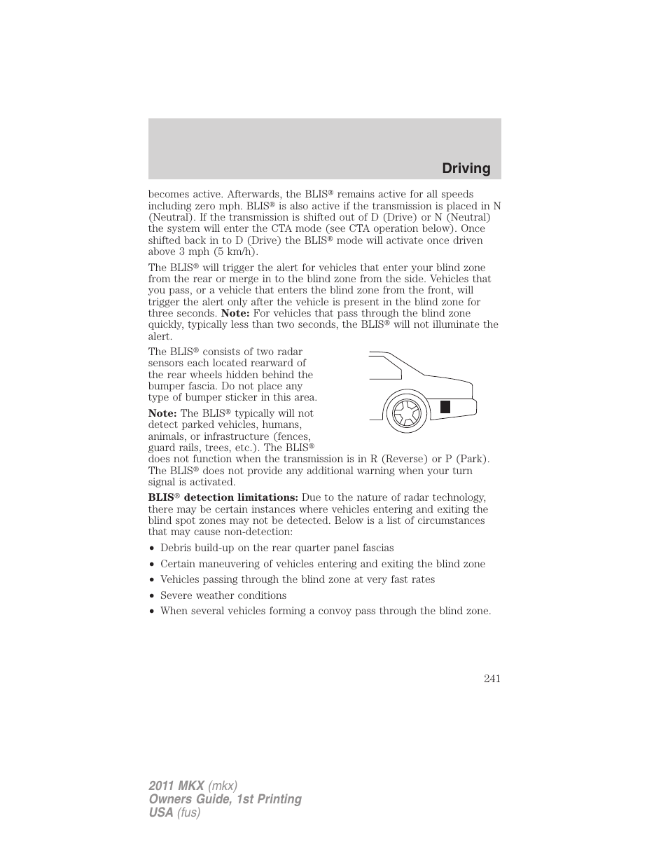 Driving | Lincoln 2011 MKX User Manual | Page 241 / 367