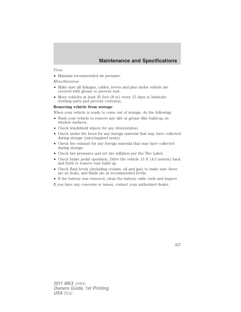 Maintenance and specifications | Lincoln 2011 MKX User Manual | Page 327 / 367