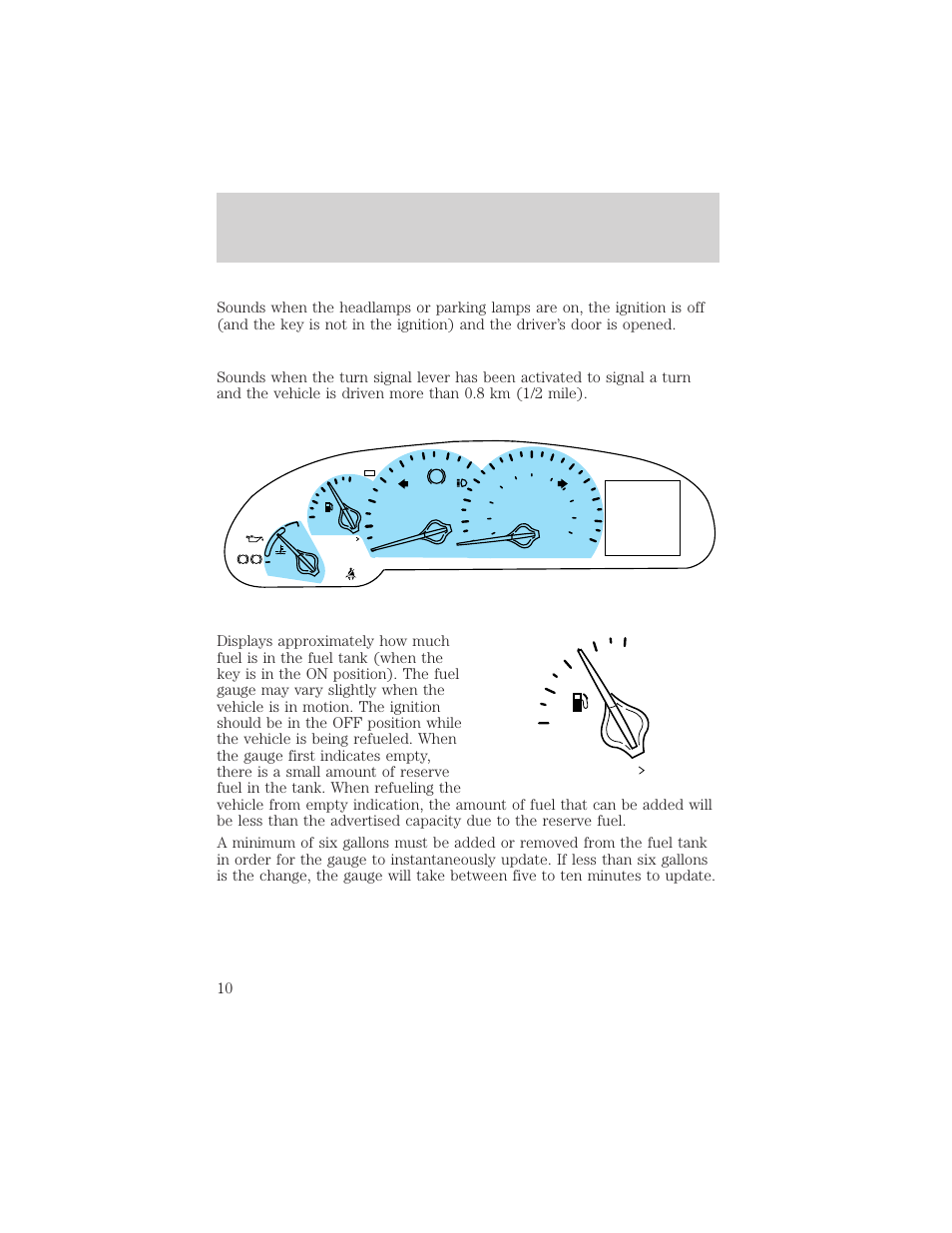 Instrumentation, Fill on right | Lincoln 1999 Continental User Manual | Page 10 / 208