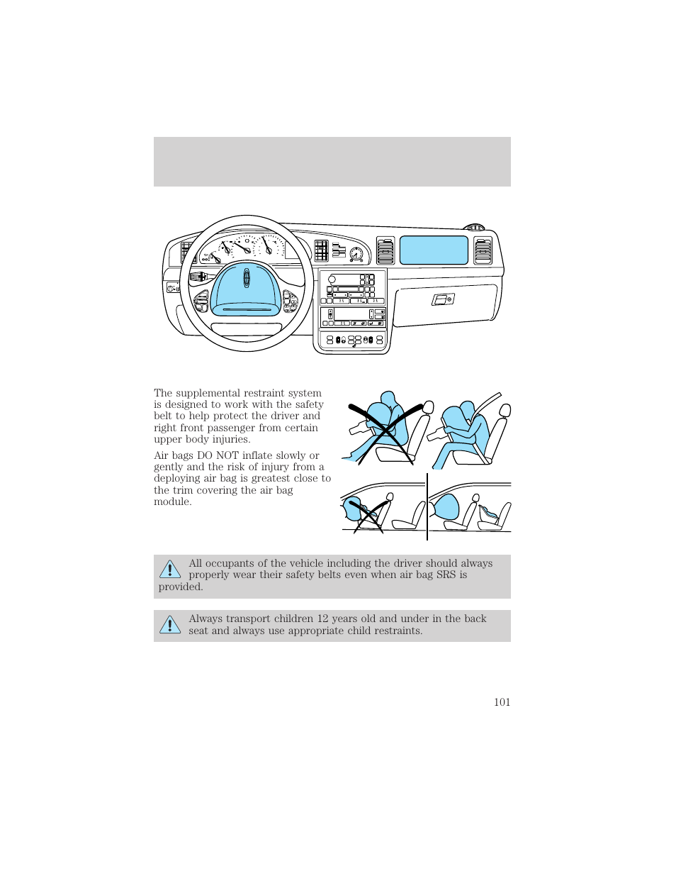 Seating and safety restraints, 80 mph km/h abs, Front rear bass treb sel bal fade | Lights auto lamp | Lincoln 1999 Continental User Manual | Page 101 / 208