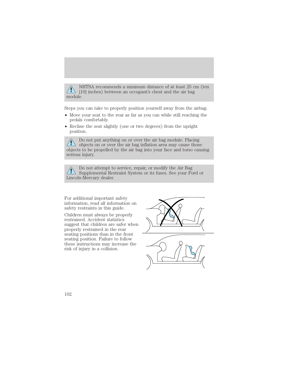 Seating and safety restraints | Lincoln 1999 Continental User Manual | Page 102 / 208