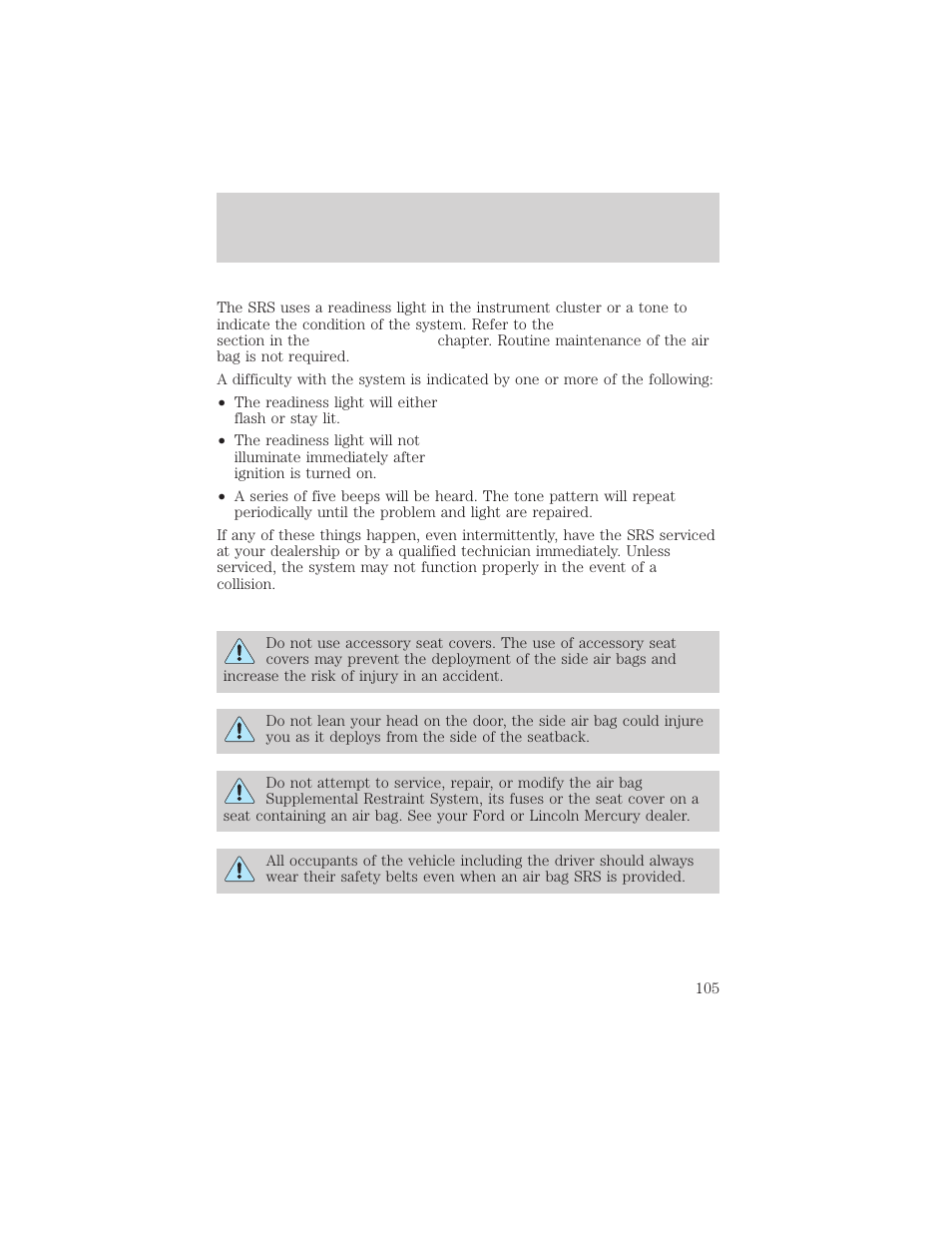 Air bag | Lincoln 1999 Continental User Manual | Page 105 / 208