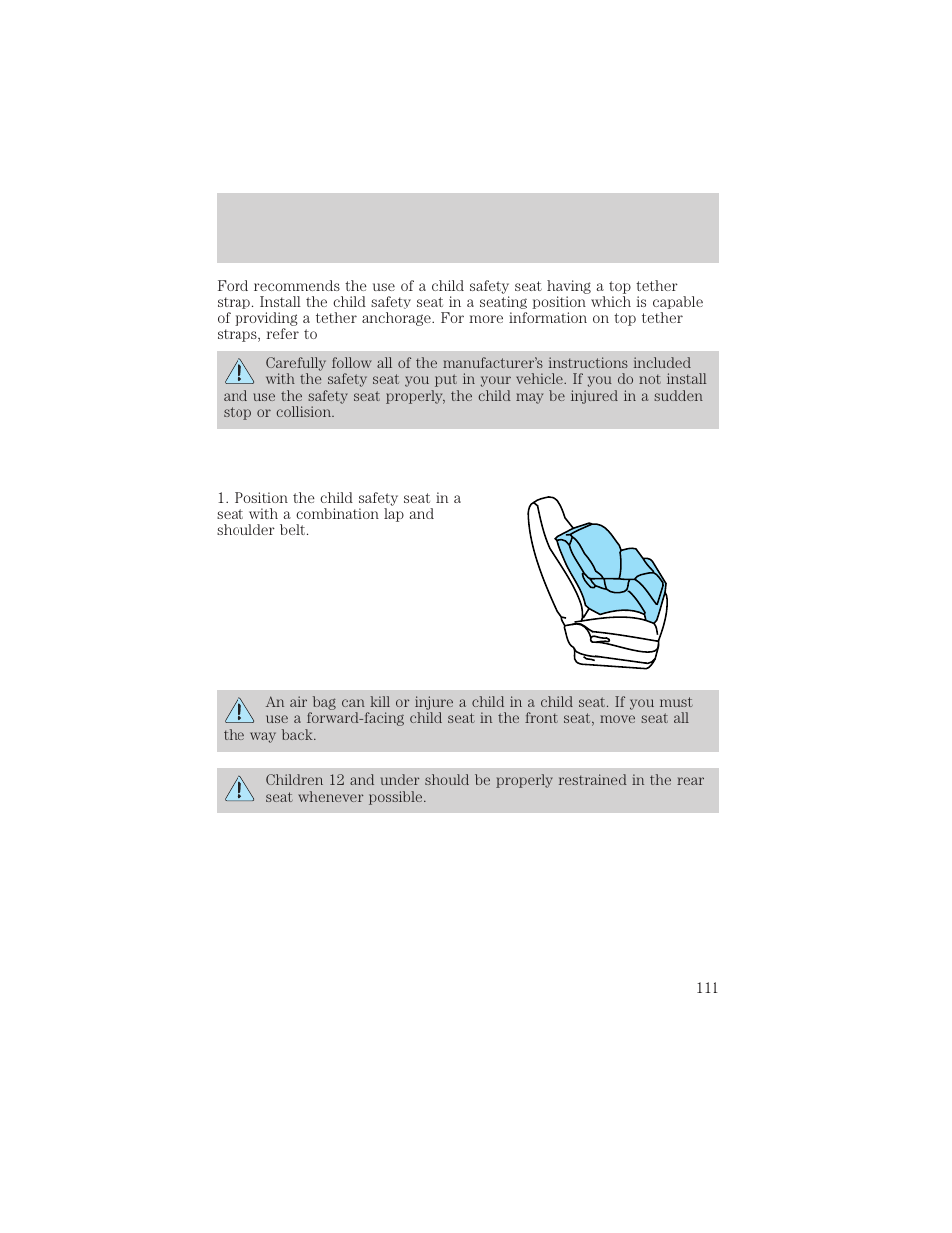 Seating and safety restraints | Lincoln 1999 Continental User Manual | Page 111 / 208