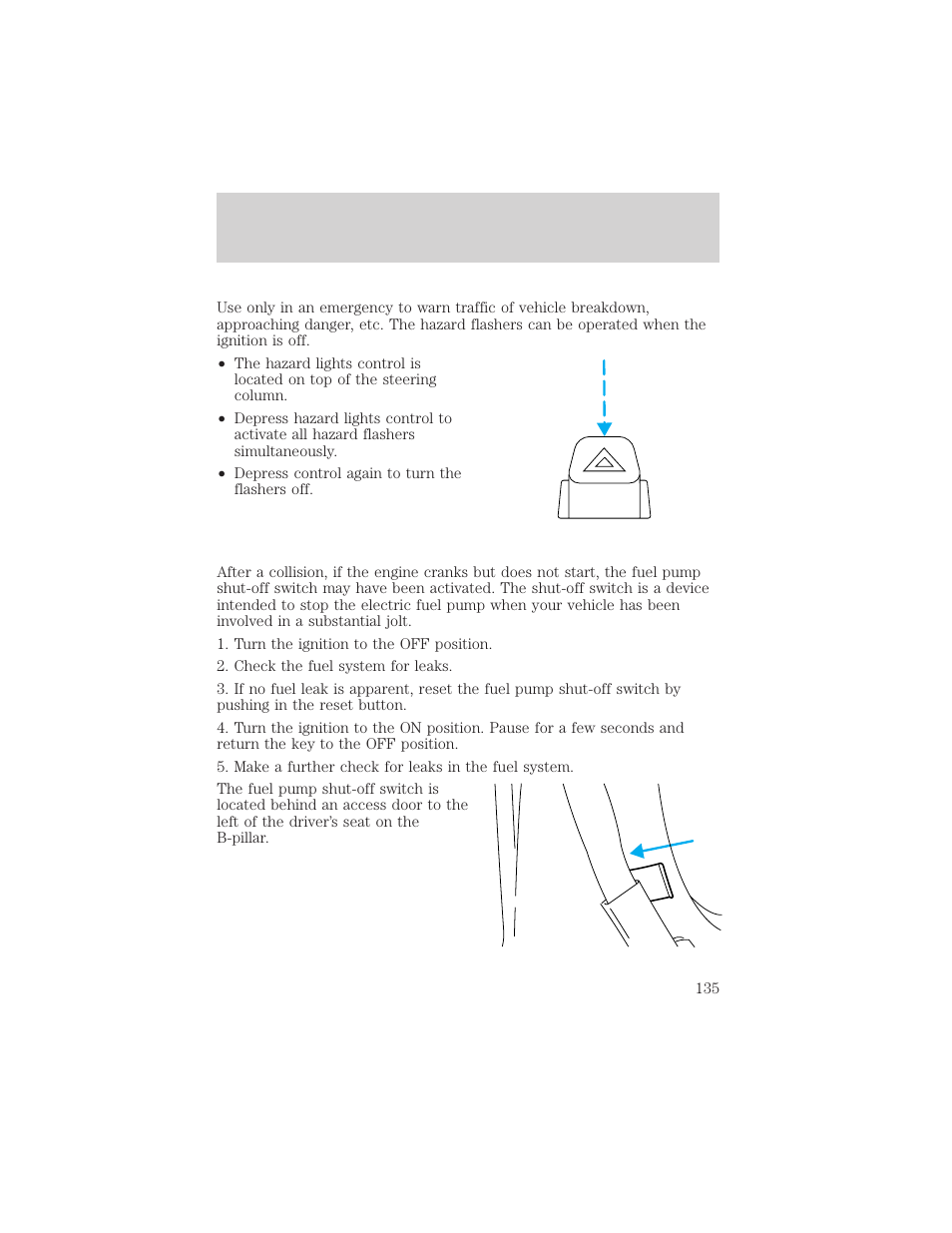 Roadsite emergencies, Roadside emergencies | Lincoln 1999 Continental User Manual | Page 135 / 208