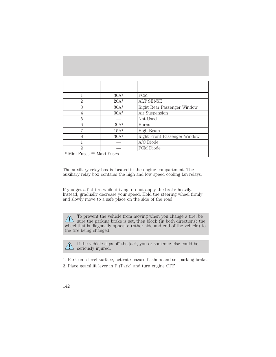 Roadside emergencies | Lincoln 1999 Continental User Manual | Page 142 / 208